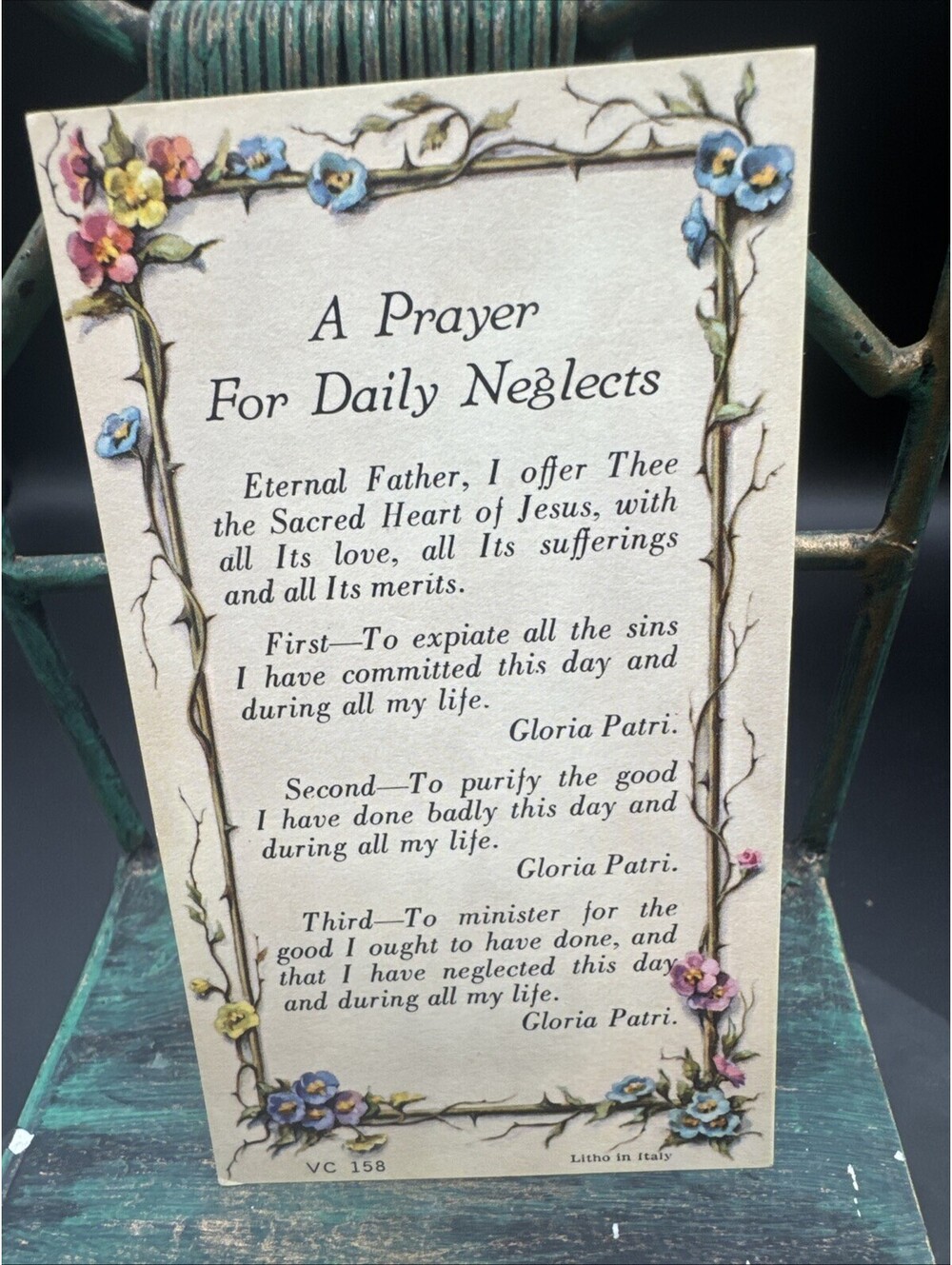 VTG New Holy Card Prayer Poem Daily Neglects VC 158 Litho Italy Rare